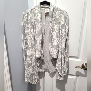 Knox Rose Toile Floral Waterfall Draped Cardigan